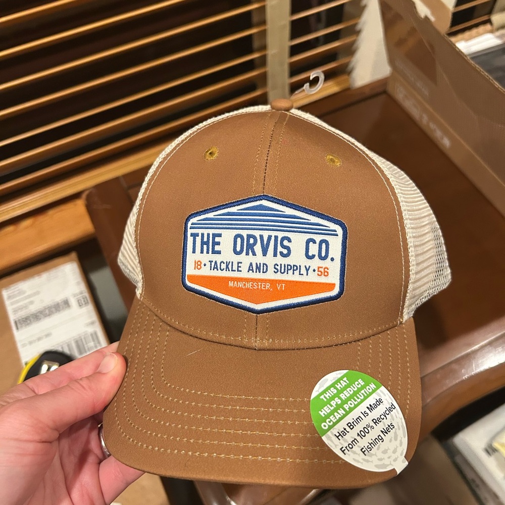 Orvis Brown Tan Trucker Hat with Logo Patch